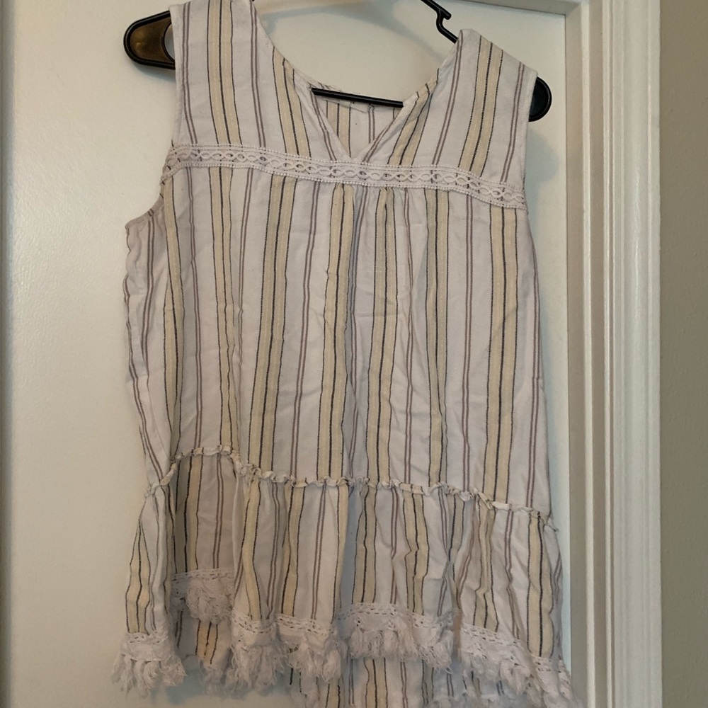 Striped Tank Top w/ Frayed Hem